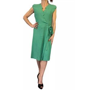 LUCA LUCA ITALY WOMEN'S GREEN SLEEVELESS PLEATED WRAP DRESS 42 US 6